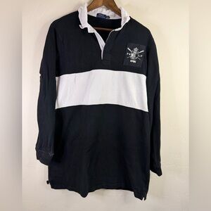 Ralph Lauren Black & White Long-Sleeve Rugby Polo with Chest Crest